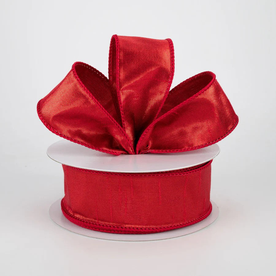 1.5" Metallic Dupioni Ribbon: Red Wired Ribbon (10 Yards)